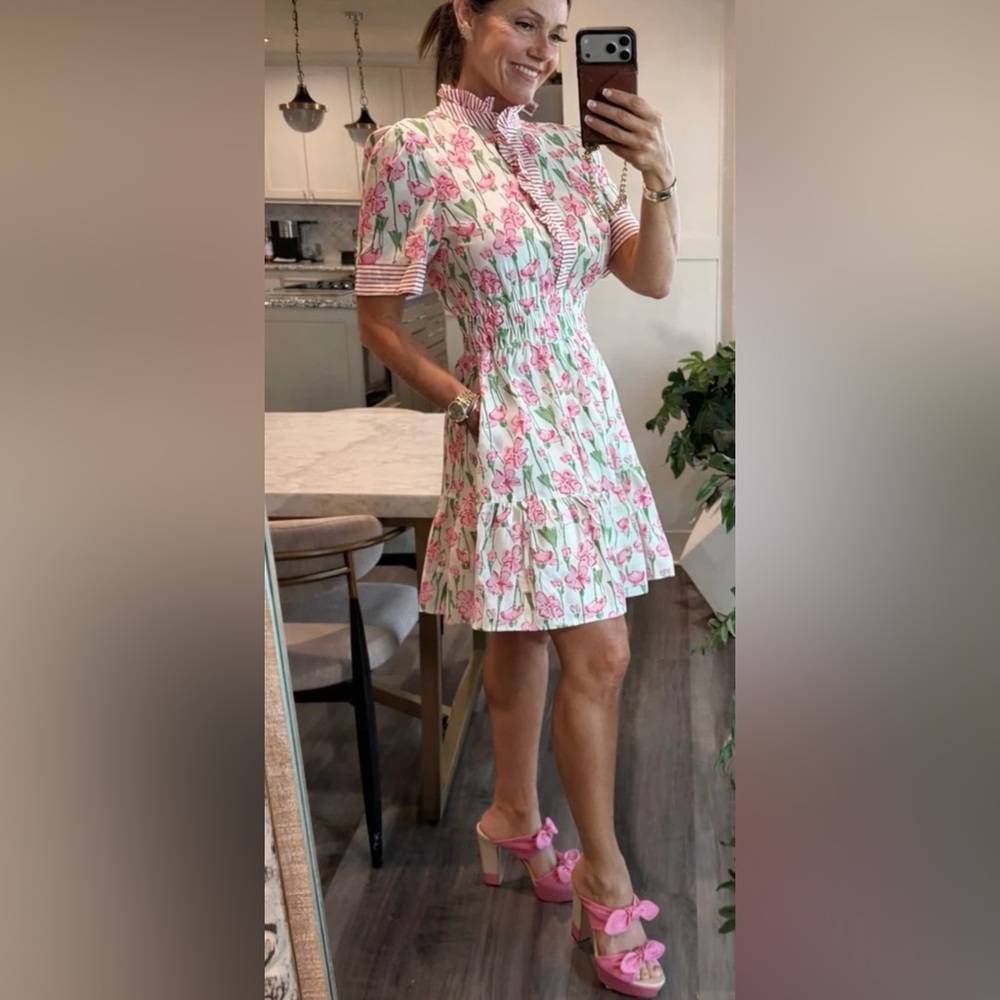 Floral Pink & White Tiered Summer Dress